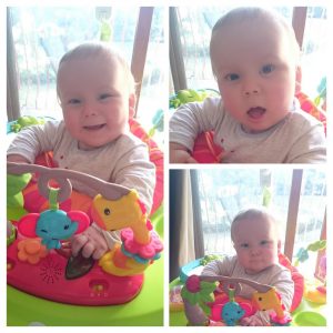 a baby in a Jumperoo - Blogfest 2016 my first blogging conference