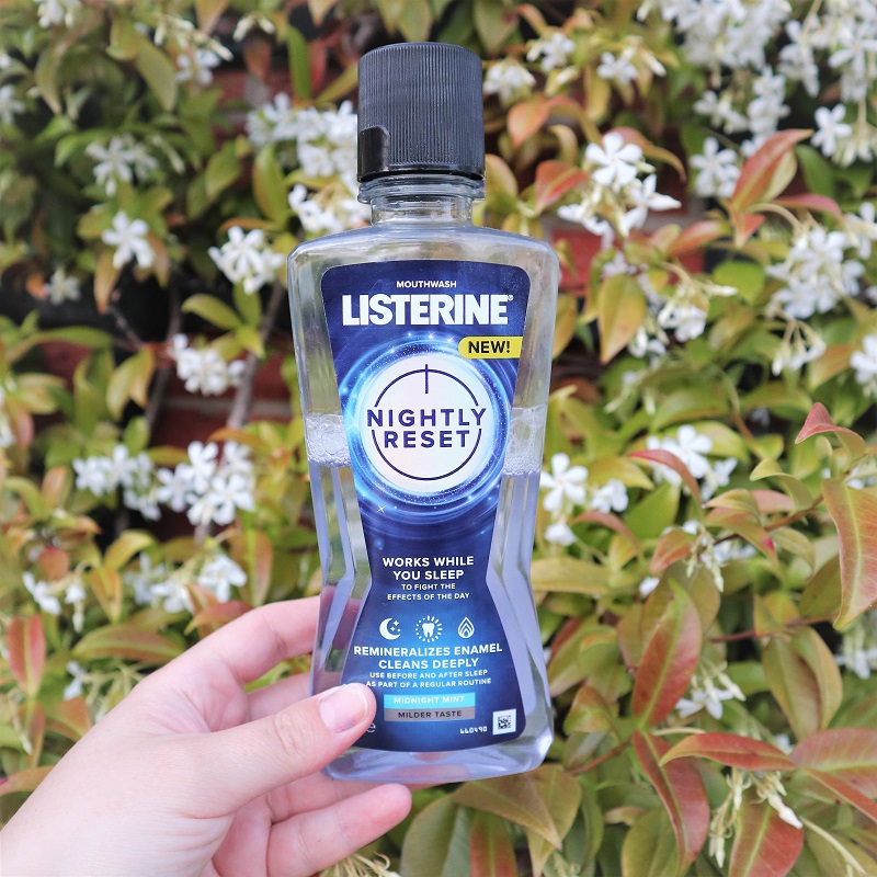 LISTERINE® Nightly Reset, alcohol-free mouthwash, Clean Deeply & Remineralize Enamel, Mouthwash Review, Oral Care Routine