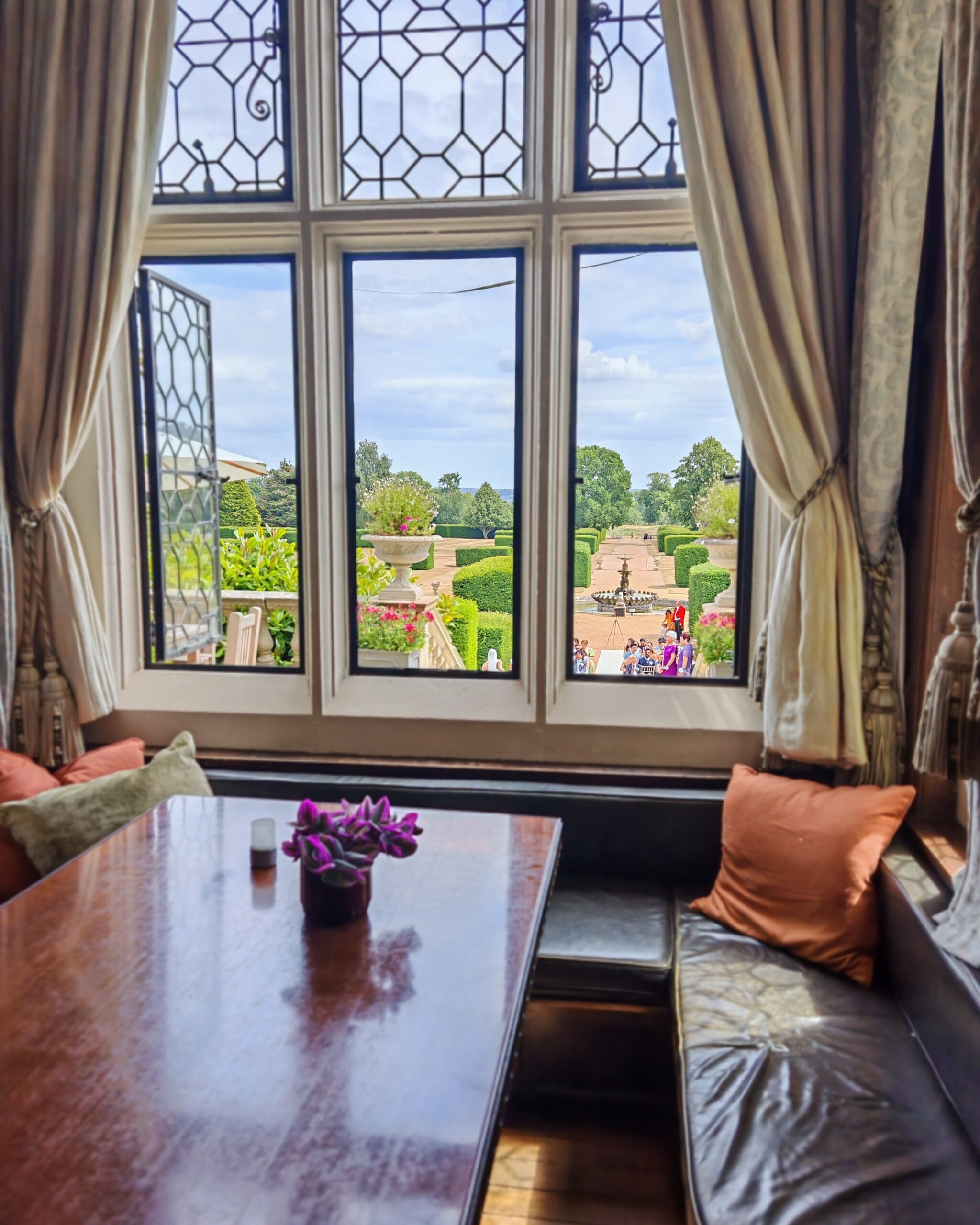 Photo from Eastwell Manor in Ashford, Kent at the lounge bar. you can see the window from the bar where the back garden is visible